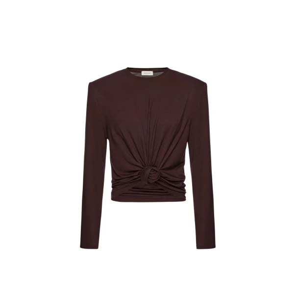 Magda Butrym Knotted longsleeve jersey blouse in brown