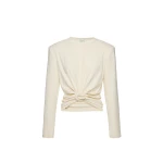 Magda Butrym Knotted longsleeve jersey blouse in cream