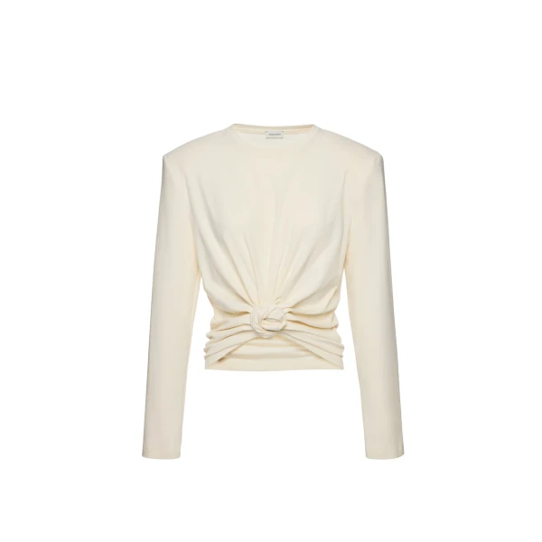 Magda Butrym Knotted longsleeve jersey blouse in cream