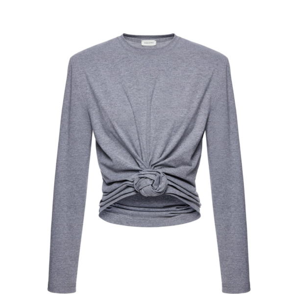 Magda Butrym Knotted longsleeve jersey blouse in grey