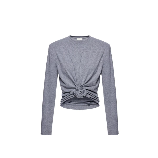 Magda Butrym Knotted longsleeve jersey blouse in grey