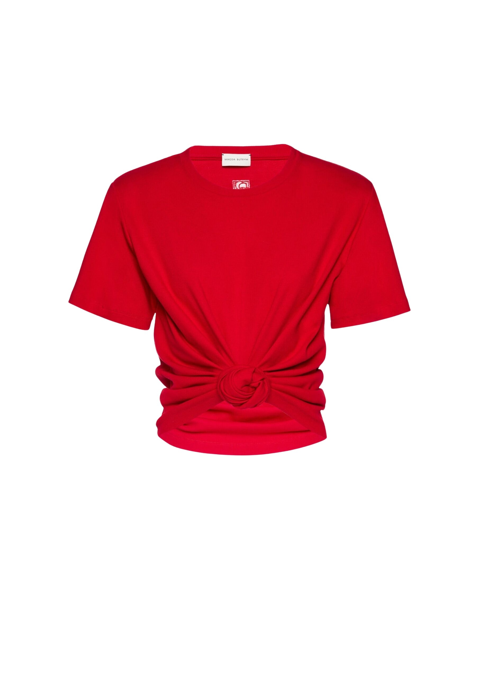 Magda Butrym Knotted ribbed t-shirt in red Top