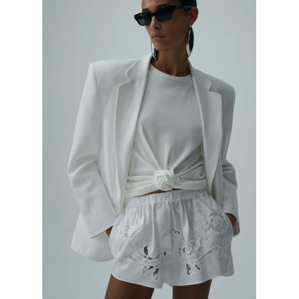 Magda Butrym Knotted ribbed tank top in cream, view 4
