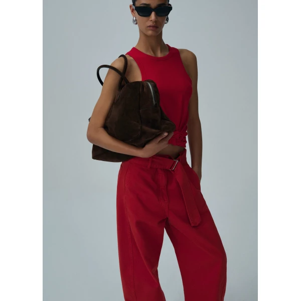Magda Butrym Knotted ribbed tank top in red, view 3