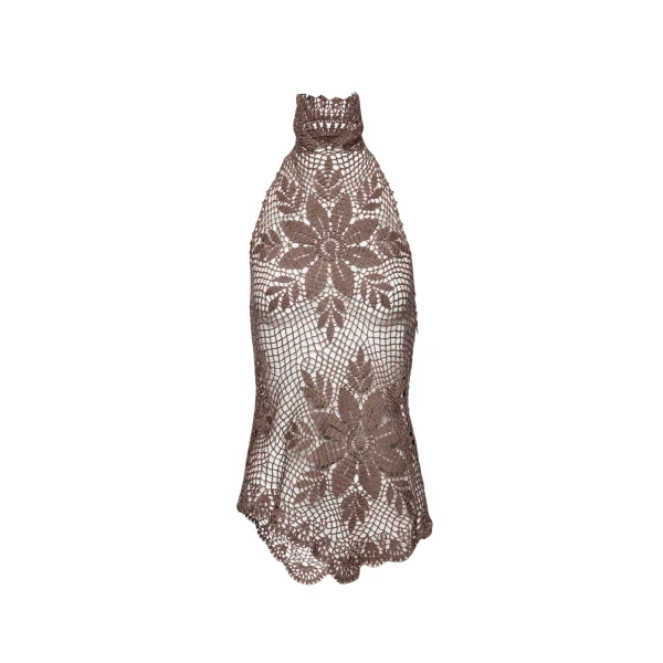 Magda Butrym Lace crochet high-neck blouse in brown
