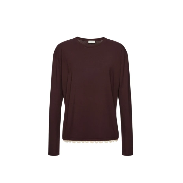 Magda Butrym Long-sleeve blouse with crochet hem in brown