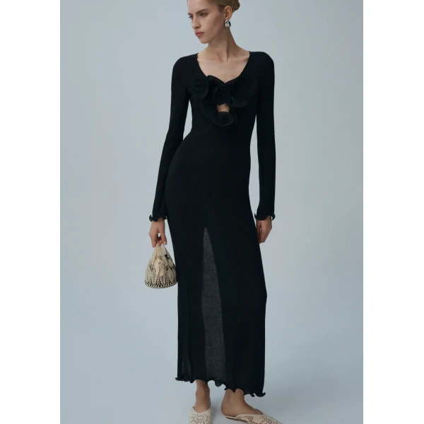 Magda Butrym Long sleeve crepe beach maxi dress in black, view 3