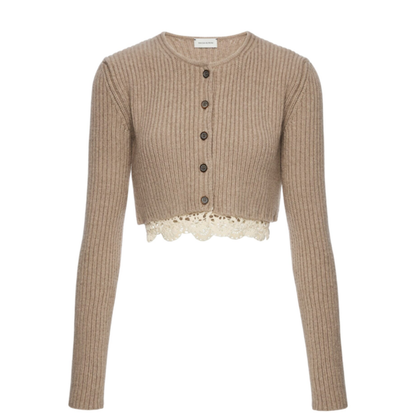 Magda Butrym Long-sleeve crochet-trim cropped cardigan in beige