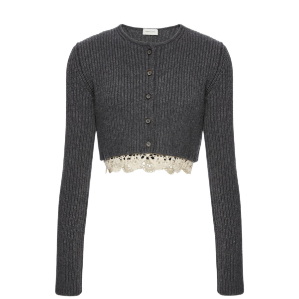 Magda Butrym Long-sleeve crochet-trim cropped cardigan in grey
