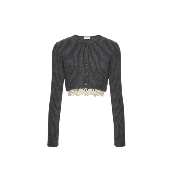 Magda Butrym Long-sleeve crochet-trim cropped cardigan in grey