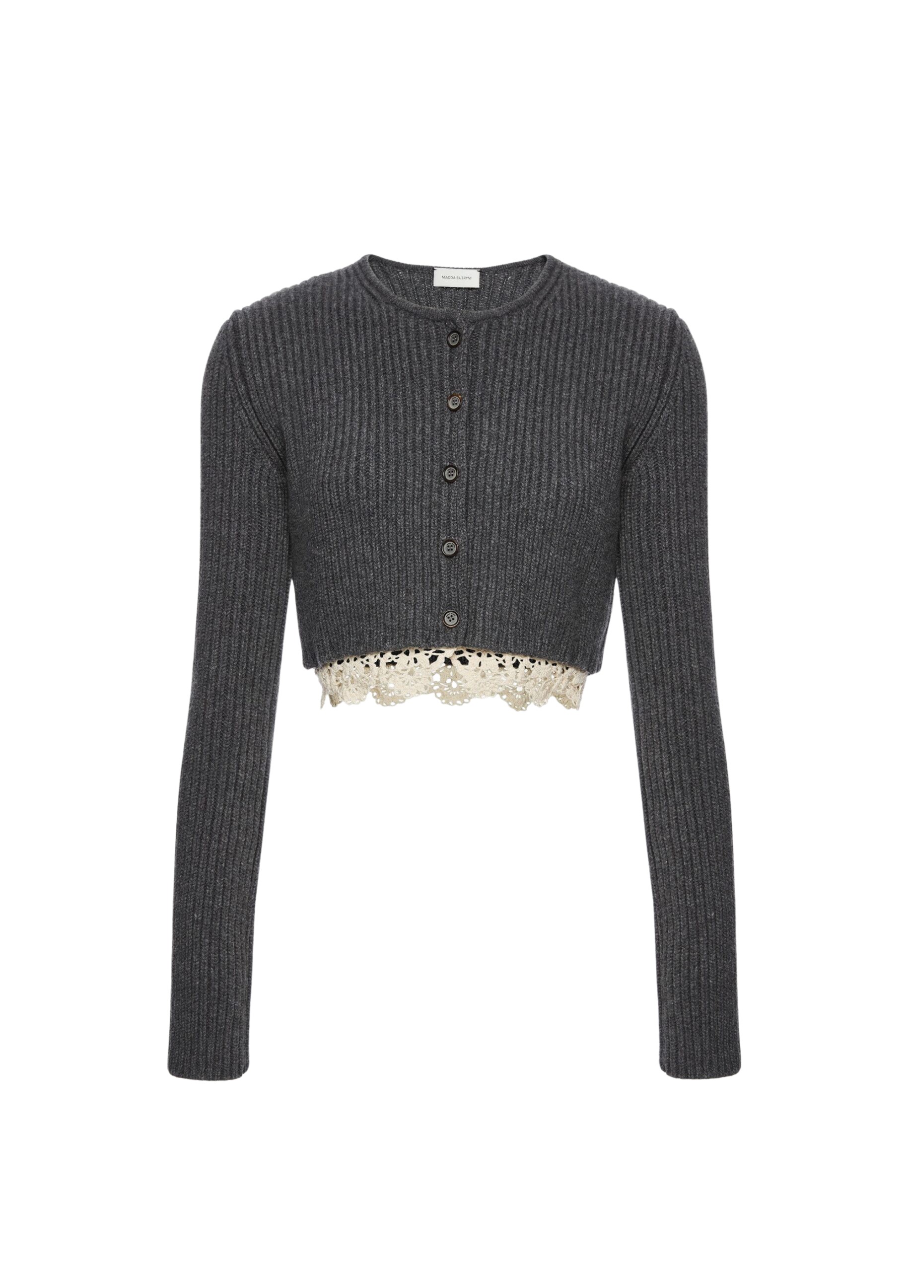 Magda Butrym Long-sleeve crochet-trim cropped cardigan in grey