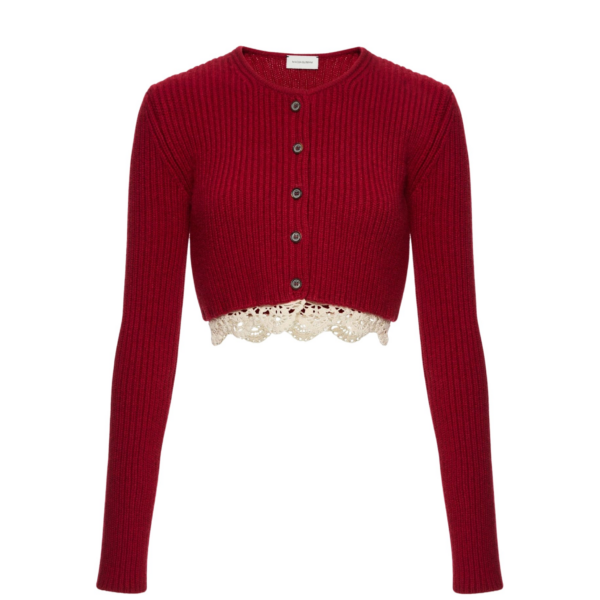 Magda Butrym Long-sleeve crochet-trim cropped cardigan in red