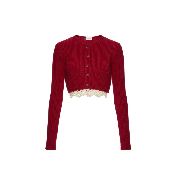 Magda Butrym Long-sleeve crochet-trim cropped cardigan in red