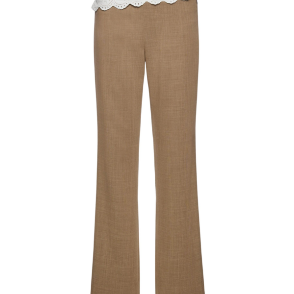 Magda Butrym Low-rise wool trousers with lace waistband in beige