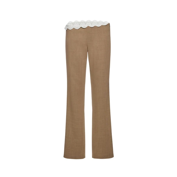 Magda Butrym Low-rise wool trousers with lace waistband in beige
