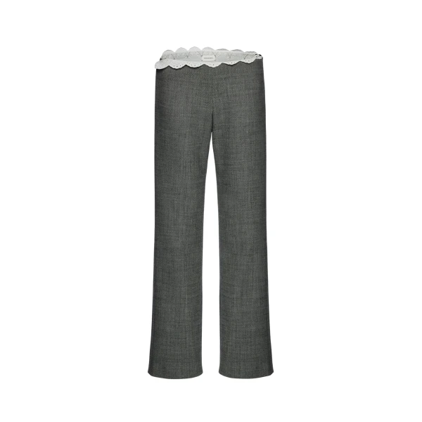 Magda Butrym Low-rise wool trousers with lace waistband in grey
