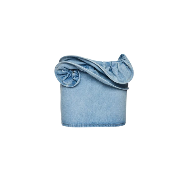 Magda Butrym Mini denim skirt with hand-twisted flower detail in light blue