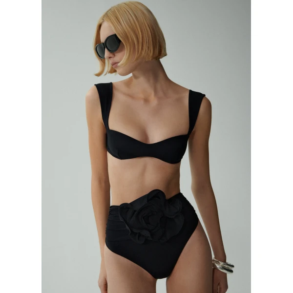 Magda Butrym Retro bustier swim top in black, view 3