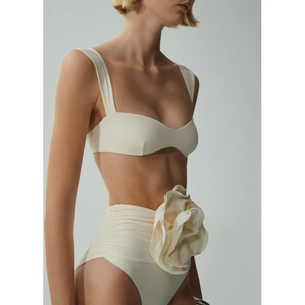 Magda Butrym Retro bustier swim top in cream, view 4