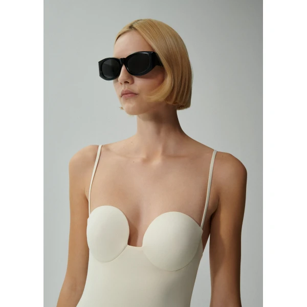 Magda Butrym Retro bustier swimsuit in cream, view 4