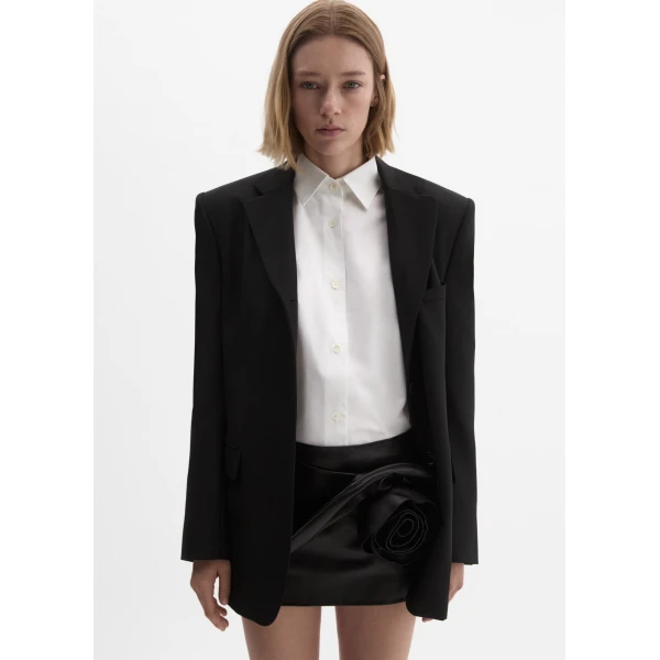Magda Butrym Rose-detail leather mini skirt in black, view 3