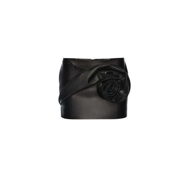 Magda Butrym Rose-detail leather mini skirt in black