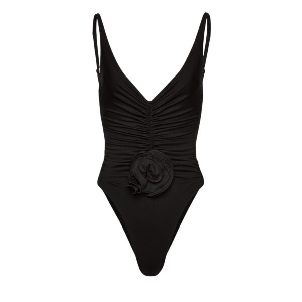 Magda Butrym Ruched flower swimsuit in black