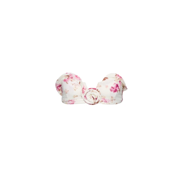 Magda Butrym Sculptural bandeau swim top in cream floral print