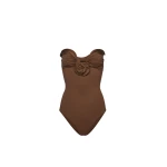 Magda Butrym Sculptural rose bustier swimsuit in brown