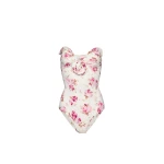 Magda Butrym Sculptural rose bustier swimsuit in cream floral print