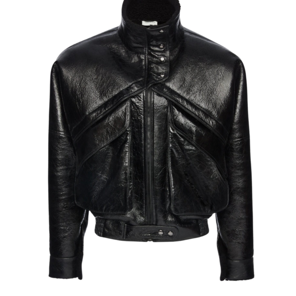 Magda Butrym Shearling bomber jacket in black patent leather