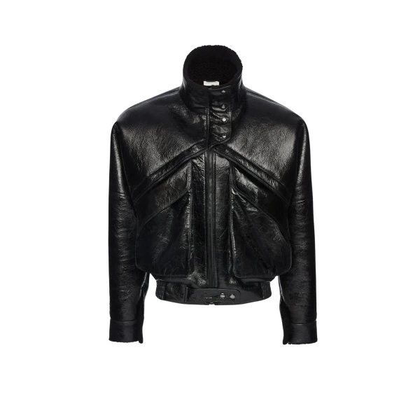 Magda Butrym Shearling bomber jacket in black patent leather
