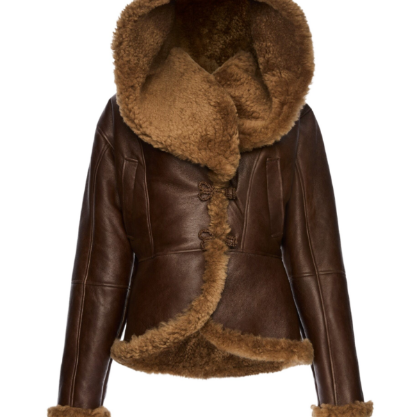 Magda Butrym Shearling hooded jacket in dark brown