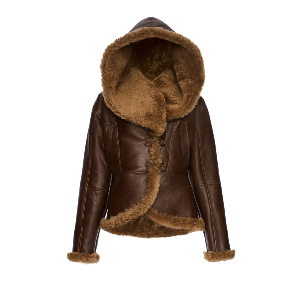 Magda Butrym Shearling hooded jacket in dark brown