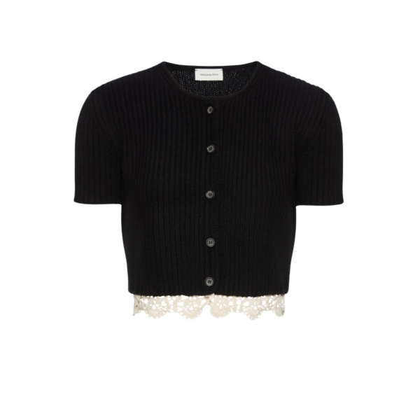 Magda Butrym Short-sleeve crochet-trim cropped cardigan in black