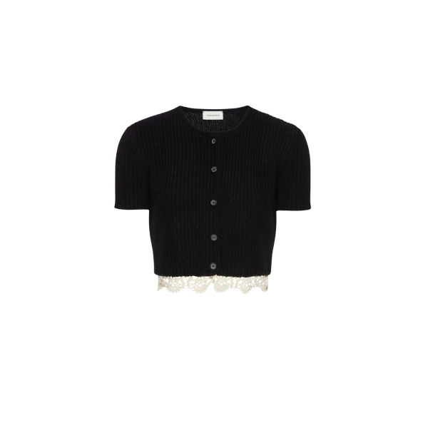 Magda Butrym Short-sleeve crochet-trim cropped cardigan in black
