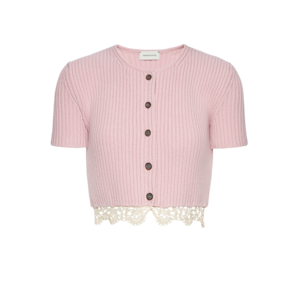 Magda Butrym Short-sleeve crochet-trim cropped cardigan in light pink
