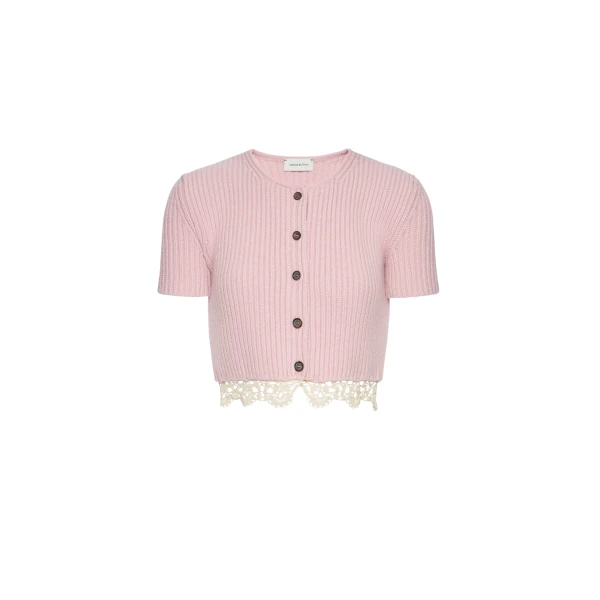 Magda Butrym Short-sleeve crochet-trim cropped cardigan in light pink
