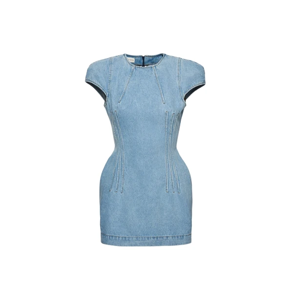 Magda Butrym Short-sleeve denim mini dress in light blue