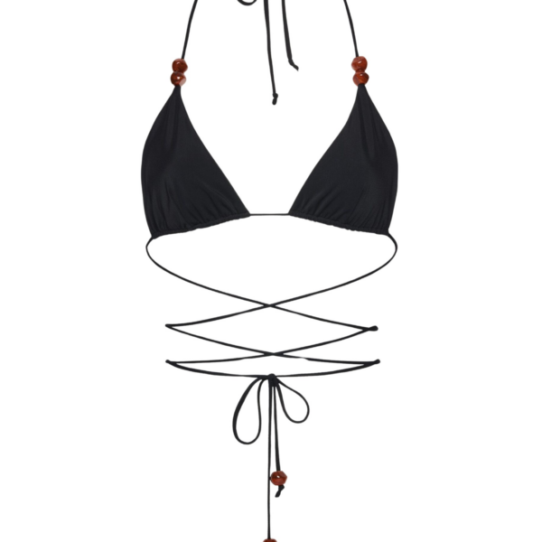 Magda Butrym Strappy triangle bikini top in black with beads