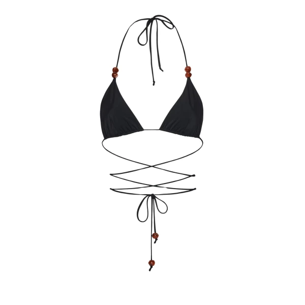 Magda Butrym Strappy triangle bikini top in black with beads