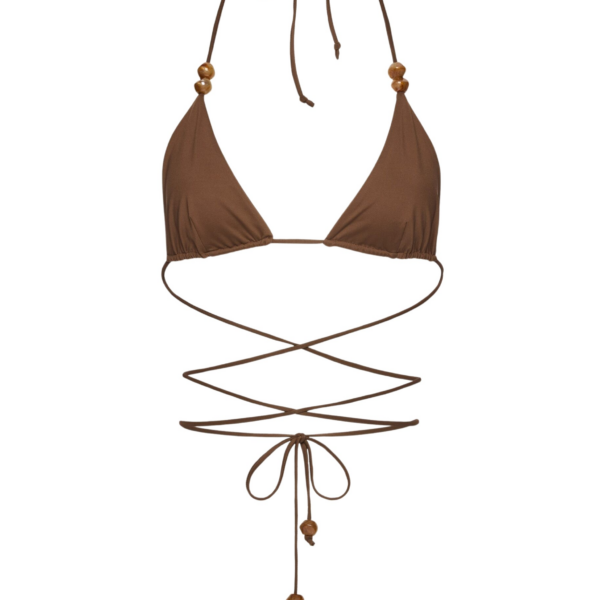 Magda Butrym Strappy triangle bikini top in brown with beads
