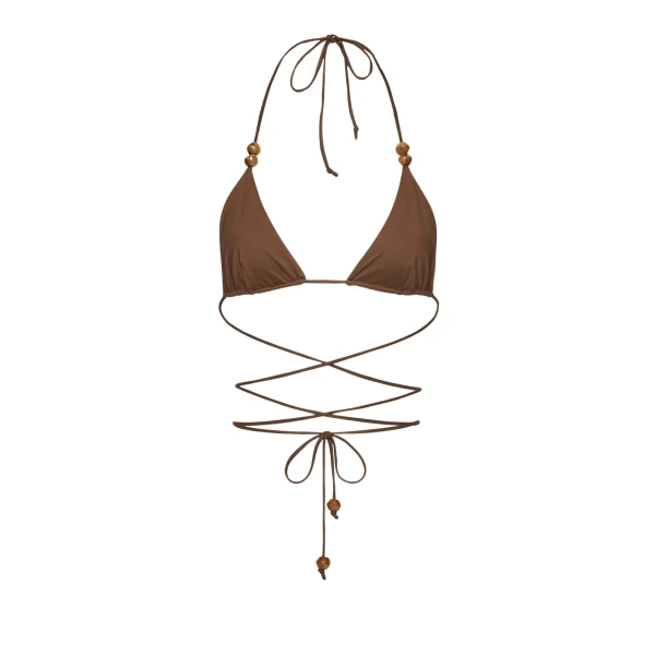 Magda Butrym Strappy triangle bikini top in brown with beads
