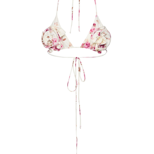 Magda Butrym Strappy triangle bikini top in cream floral print