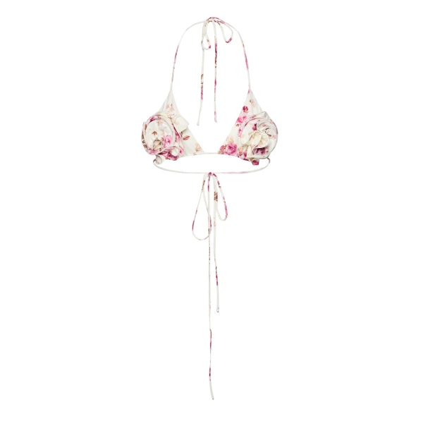 Magda Butrym Strappy triangle bikini top in cream floral print