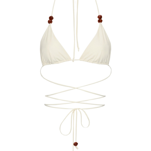 Magda Butrym Strappy triangle bikini top in cream with beads