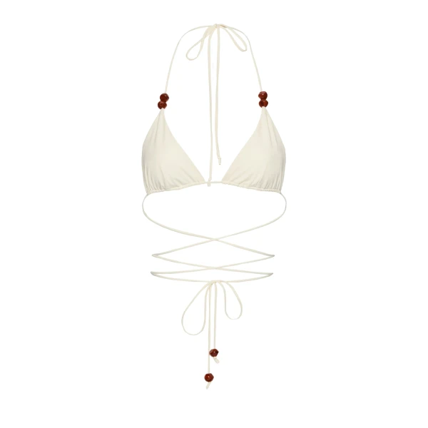 Magda Butrym Strappy triangle bikini top in cream with beads