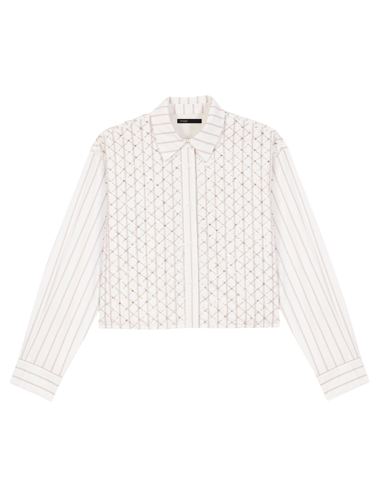 Maje-Beaded-Cropped-Shirt41024_nobg Maje Shirt Parisian Accessible Luxury Clothing at Coveti