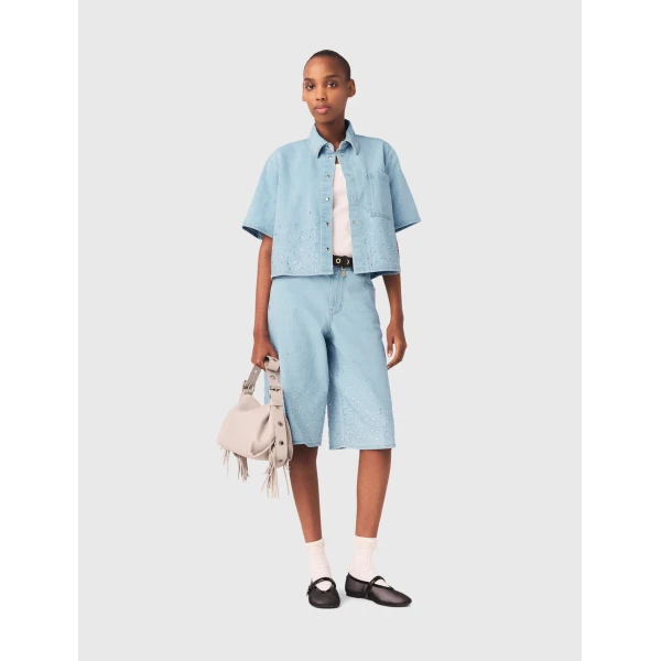 Maje Denim Shirt Parisian Accessible Luxury Clothing at Coveti