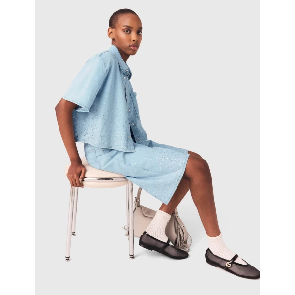 Maje Denim Shirt Parisian Accessible Luxury Clothing at Coveti